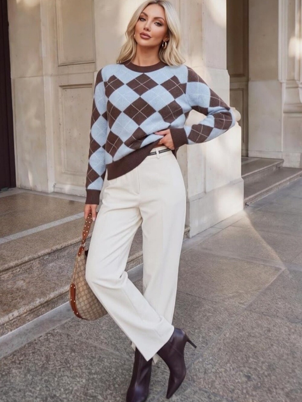 Stylish Sweaters Argyle Colorblock Pullover Sweater - Plaid Checkered